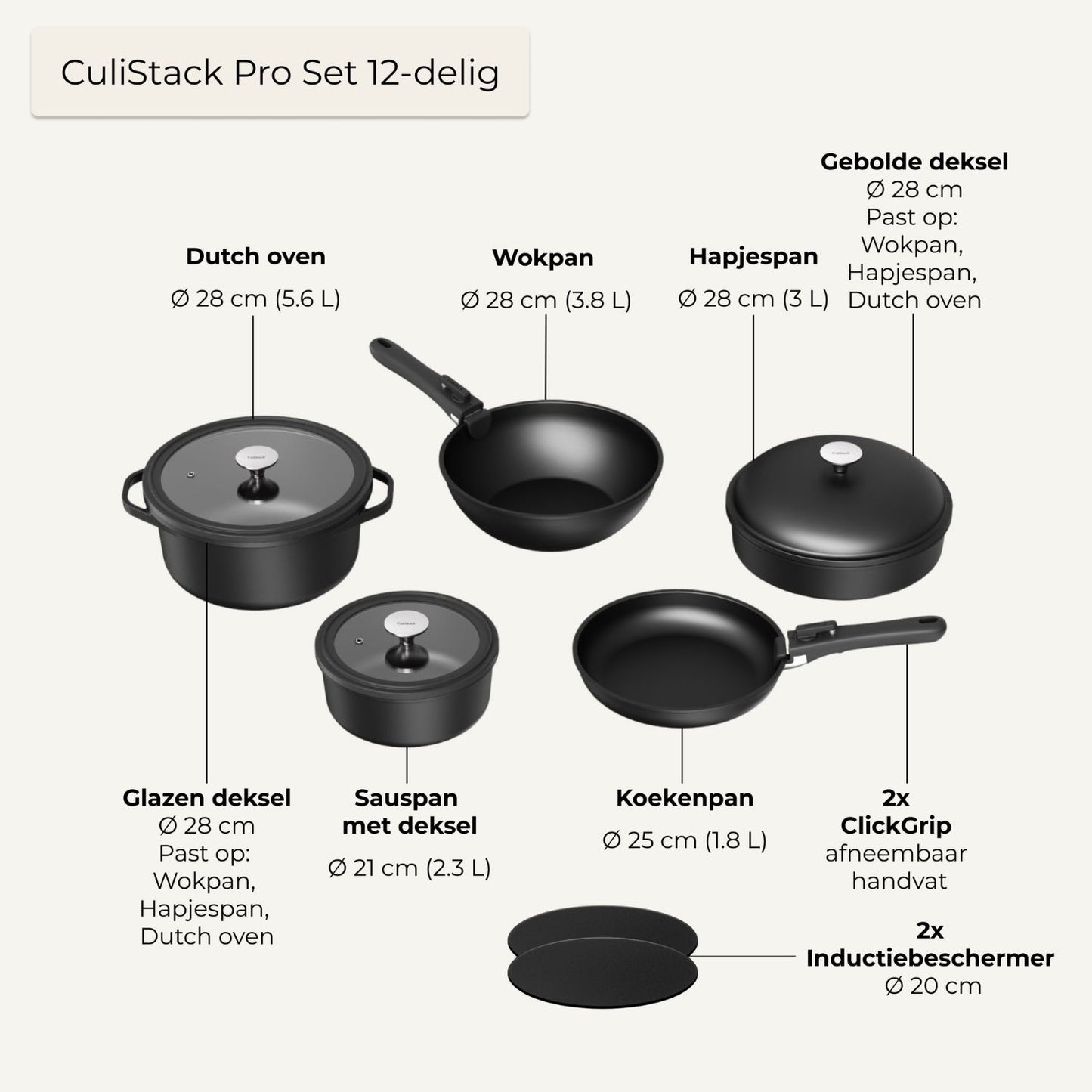 CuliStack Pro Pannenset (12-delig)